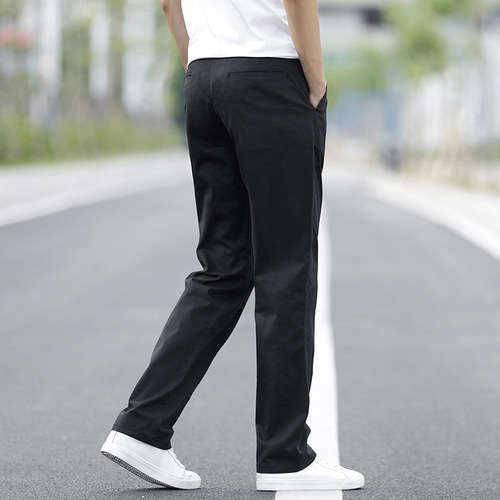 Men's Spring and Autumn Pure Cotton Casual Straight Leg Pants with Warm Fleece Lining Winter Business Loose Fit Large Size Pants