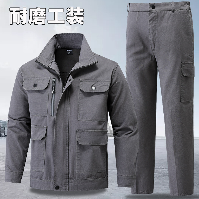 Work clothes cotton twill suit men's spring and autumn breathable stain-resistant welding clothes labor protection construction site work clothes Outdoor Leisure