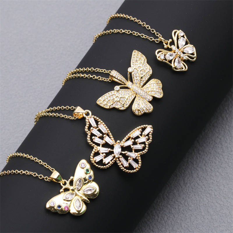 Fashion Butterfly Copper Necklace Inlay Zircon Copper Necklaces