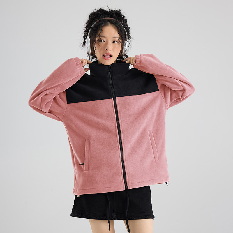 2910 invierno abrigo de grafeno abrigo de terciopelo pareja de cuello vertical empalmado chaqueta casual suelta