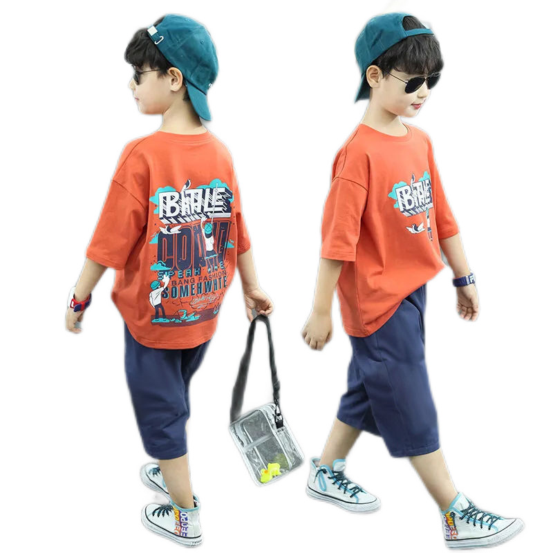 Children's Wear Boy's Short-sleeved Suit Summer Wear Season Sports 2024 New Arrival Zhongda Children's Handsome Western Korean Style Internet Popular Fashion
