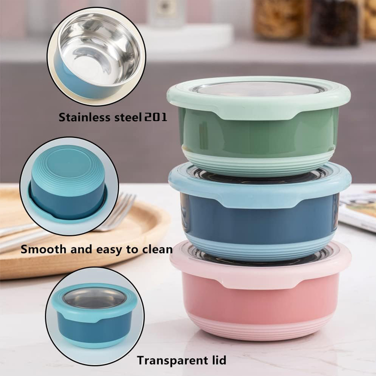 Stainless Steel Preservation Box with Lid Insulation Lunch Box Noodles Bowl Food Grade Sealed Box Household Refrigerator Preservation Bowl suit