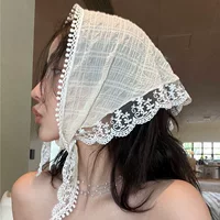 Треугольный платок Леди Летний тонкий солнцезащитный крем кружевной платок Французский тонкий дышащий дикий ремень для волос
