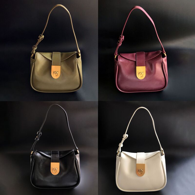 2025 New Pinko Same Style Genuine Leather Swallow Bag Oil Wax Leather High-end Women's Retro Popular Underarm Bag 2025 New Pinko Same Style Genuine Leather Swallow Bag Oil Wax Leather High-end Women's Retro Popular Underarm Bag