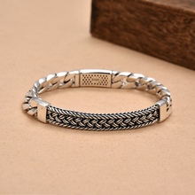 S925银饰佛系善意男士个性复古民族风泰银纯手工编织手链潮