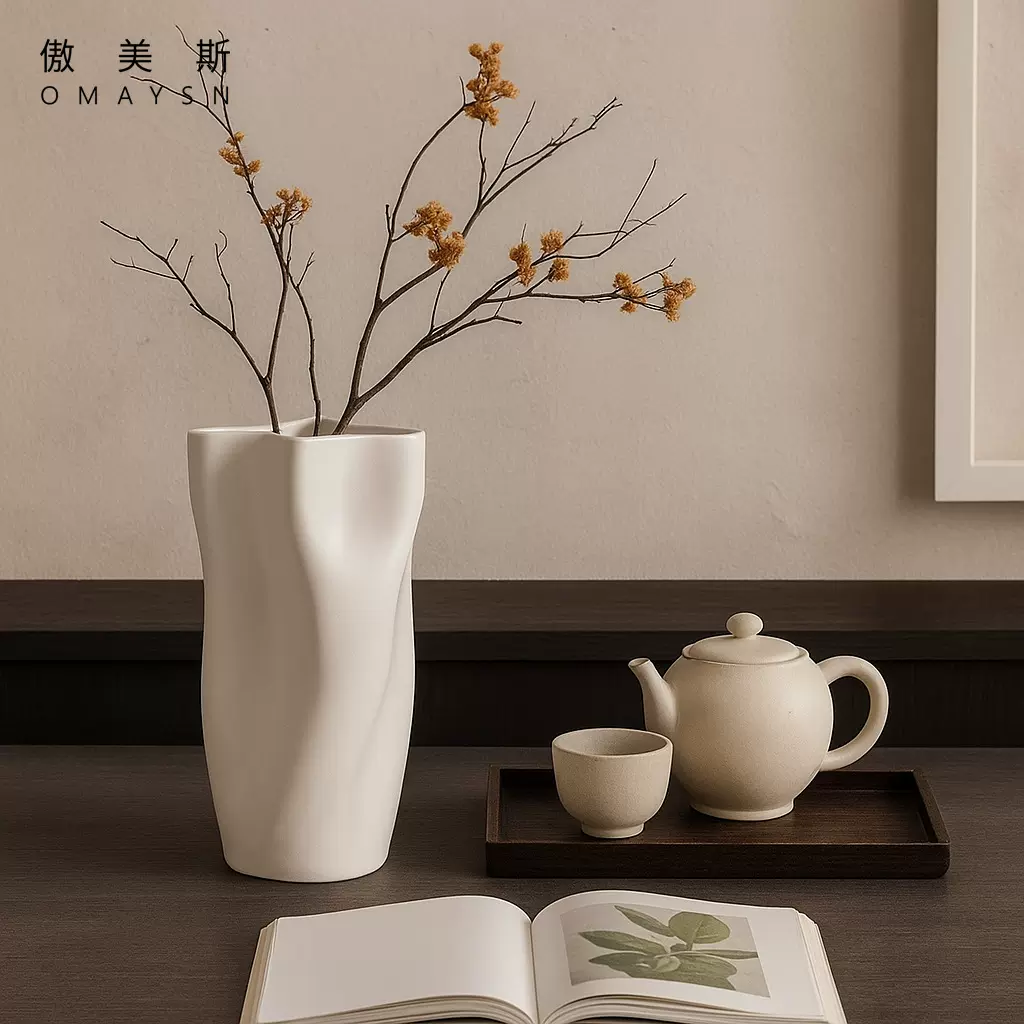 哑光花瓶陶瓷傲美斯Omaysn跨境陶瓷摆件花瓶插花高级感客厅装饰品