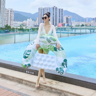 Cross-border in stock Internet Celebrity Inflatable Water Sofa Mesh Backrest Maple Leaf Recliner Adult Swimming Pool Floating Row Leaves Floating Bed