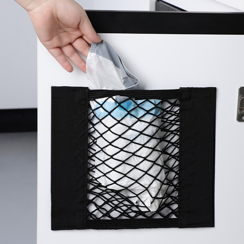 Magic Tape Storage Net Bag Household Kitchen No Hole Cabinet Door Garbage Bag Organization Tool Car Trunk Net Bag 