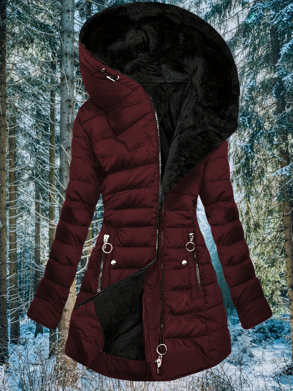 女式冬季大衣加厚羊毛衬里羽绒服防水人造皮草连帽夹克大衣|undefined