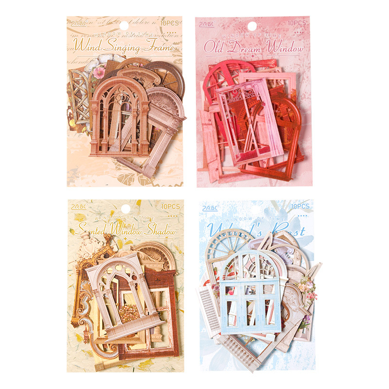 Ventana de broche ventana de arquitectura retro puertas y ventanas huecas DIY diario de contabilidad decoración transfronteriza no adhesiva papel de contabilidad