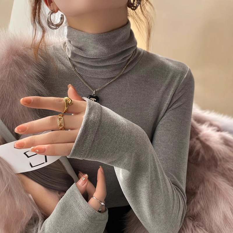 High-Necked Base Layer Shirt for Women, Fleece-Lined and Warm, 2026 Autumn New Style, Long-Sleeved Inner Wear with a High-End Feel