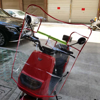 New electric car wind shield women's pedal motorcycle rain shield widened extra large transparent windproof rain shield film (Motorcycle front windshield) - 90-102cm-red-u-shaped-pocket-windshield
