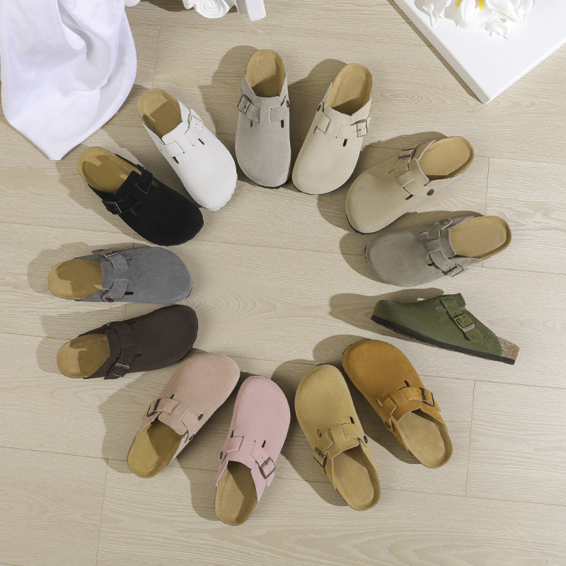 In-Stock Birkenstock Waterproof Genuine Cork Full Cowhide Leather Thick-Soled Slip-On Clogs for Men and Women