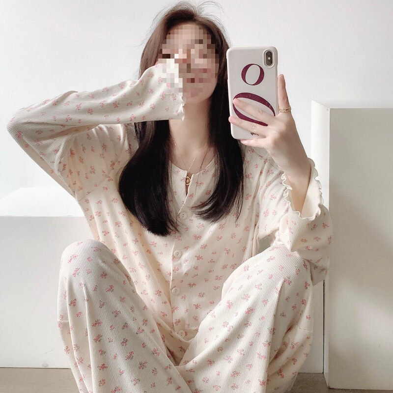 韩系睡衣女甜美风碎花2025新款春秋宿舍简约风长袖长裤家居服套装|undefined