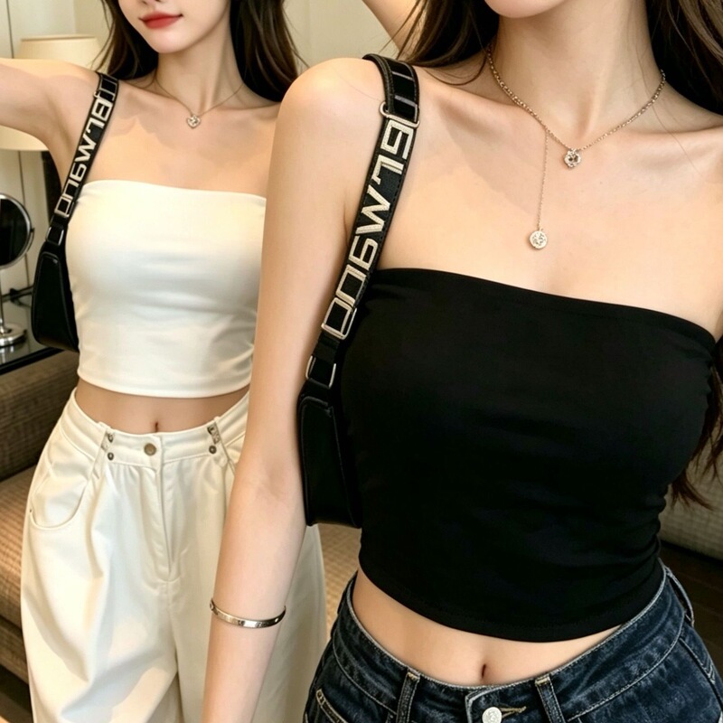Strapless Anti-Slip Summer Off-Shoulder Anti-Exposure Casual Wear Tank Top Outerwear Crop Top Halter Top Sexy Cosplay