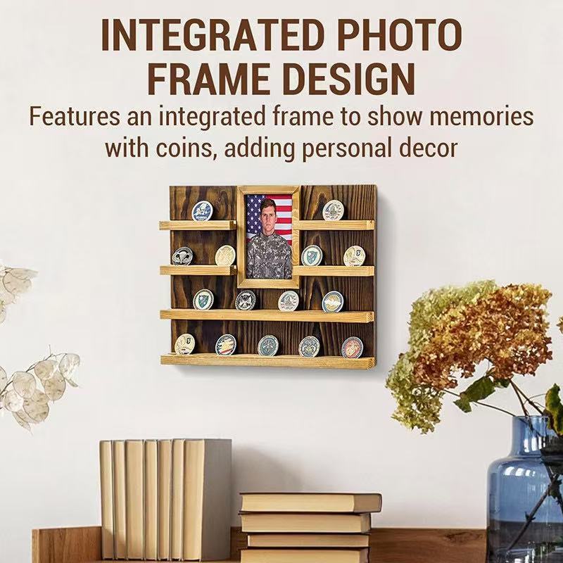 Wooden Medal Commemorative Coin Display Rack Wall with Photo Frame Storage Rack Multi-Purpose Challenge Coin Storage Display Rack Wooden Medal Commemorative Coin Display Rack Wall with Photo Frame Storage Rack Multi-Purpose Challenge Coin Storage Display Rack