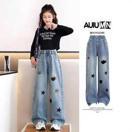 韩国女童直筒裤儿童阔腿牛仔裤2025春秋季新款女大童洋气裤子宽松
