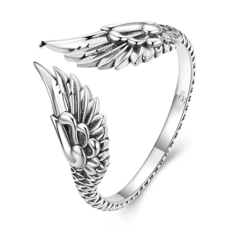 Anello aperto regolabile con ali d'angelo in lega per donna_voghion.com