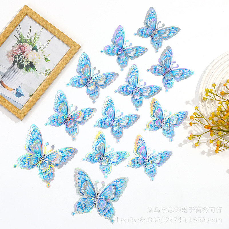 3D Stereo Wall Stickers Decoration Simulated Hollow Stickers with Gold Stamping Accessories 3D Butterfly 3