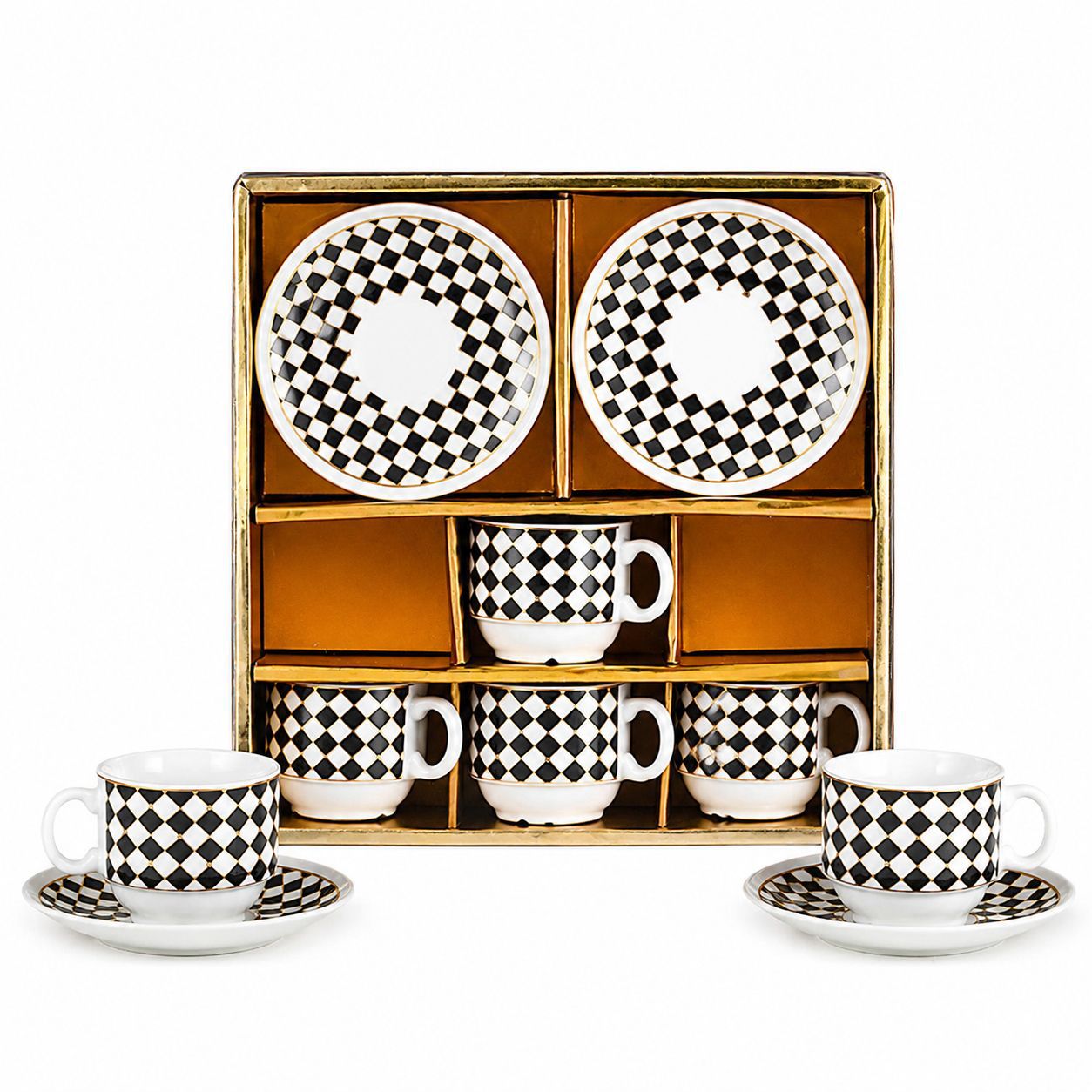 Nuevo conjunto de tazas de café de cerámica europea, tazas de café de estampado transfronterizo, 6 tazas de café de Oriente Medio, 6 platos de café de la tarde