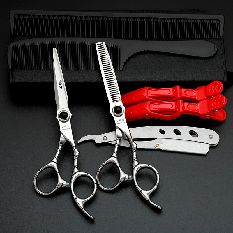 Juego de Tijeras de Peluquería Profesional Japonesas de Alta Gama para Barberos, Estilistas, Peluquería, Tijeras Planas, Juego de Peines, Tinte para el Cabello, Transfronterizo