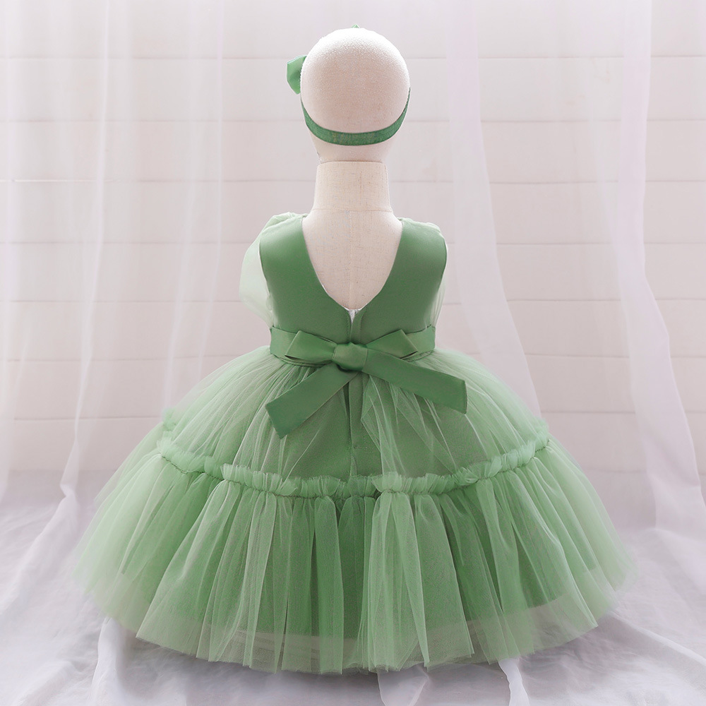 2025 New Baby Girl Sleeveless Tutu Dress Set With Headband - Baptism, 1st Birthday Outfit, Christening Gown For Newborn, Photo Shoot 70-120CM_voghion.com
