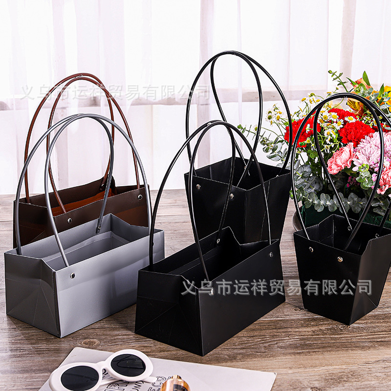 磨砂防水手提袋手提花盒 防水鲜花包装盒插花花篮花店礼盒用品