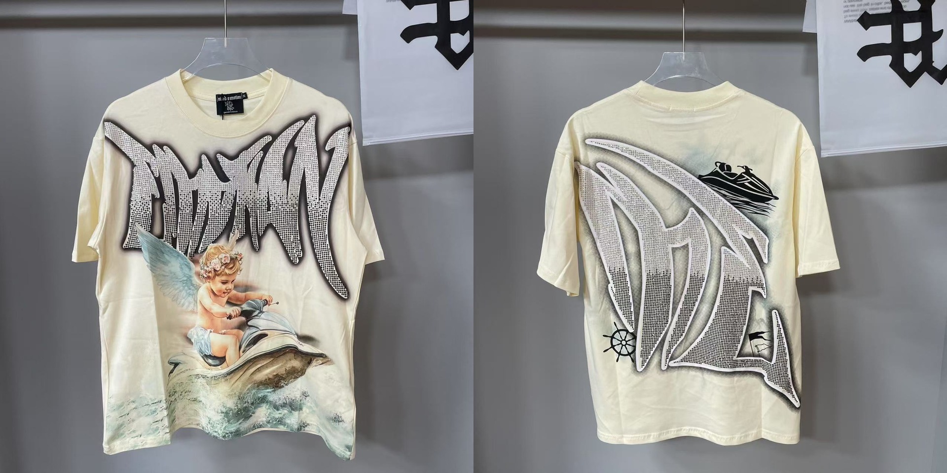 Transfronterizos MIXED EMOTION Ángel Impresión extraterrestre camiseta de hombre y mujer callejera de diamante de cuello redondo de manga corta