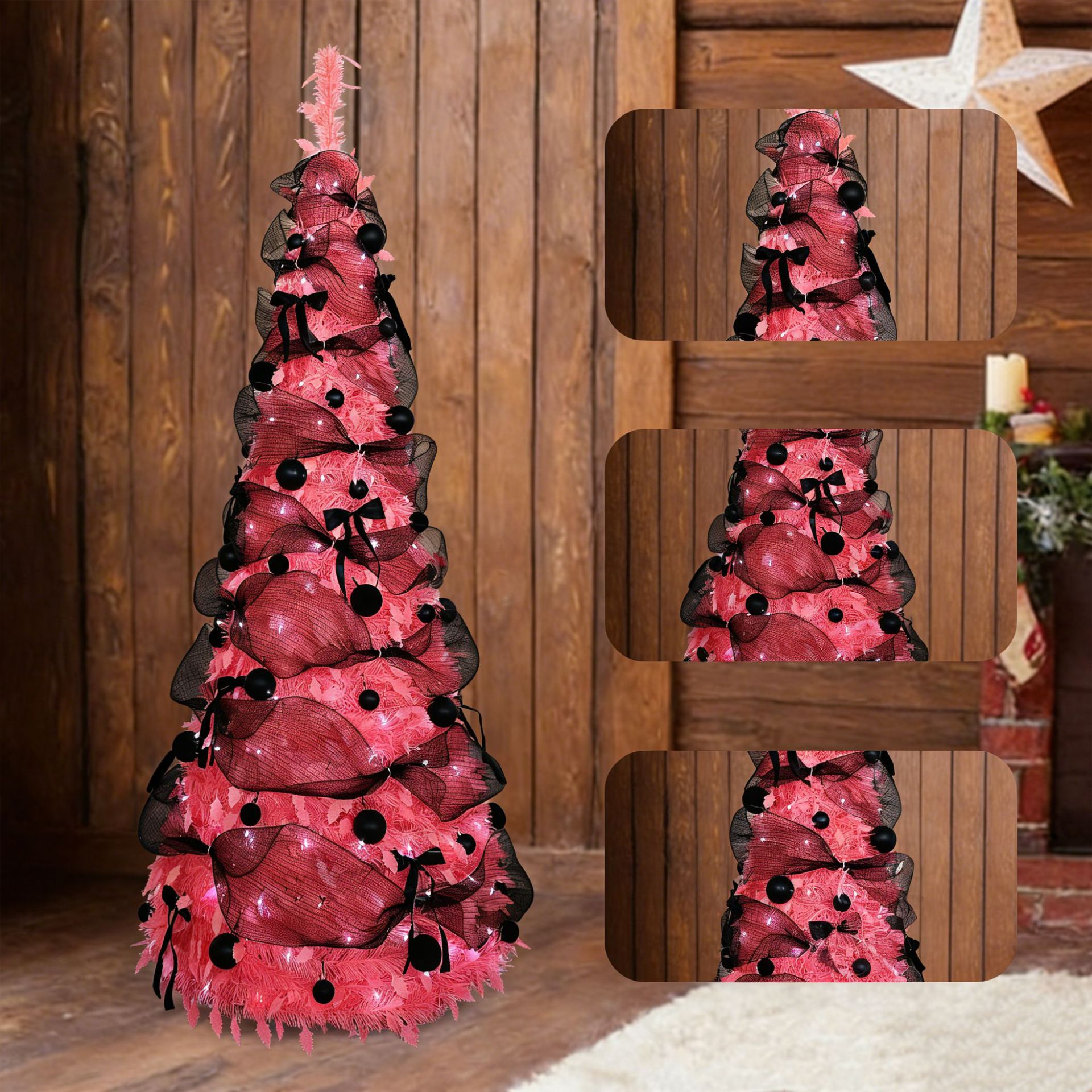 Árbol de Navidad plegable sin instalación 2026 explosión cifrado LED luminoso árbol telescópico transfronterizo para almacenamiento conveniente