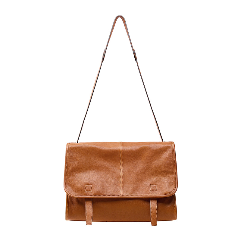 Vegetable Tanned Leather Large Capacity Messenger Bag For Women, Commuter Casual Crossbody Bag, Genuine Leather Single Shoulder Underarm Bag - Thumbnail 6