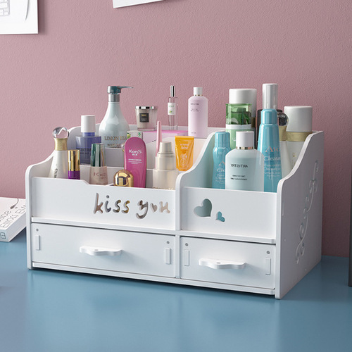 Desktop cosmetics storage box, large capacity, portable drawer type with mirror, home jewelry and skin care product storage shelf