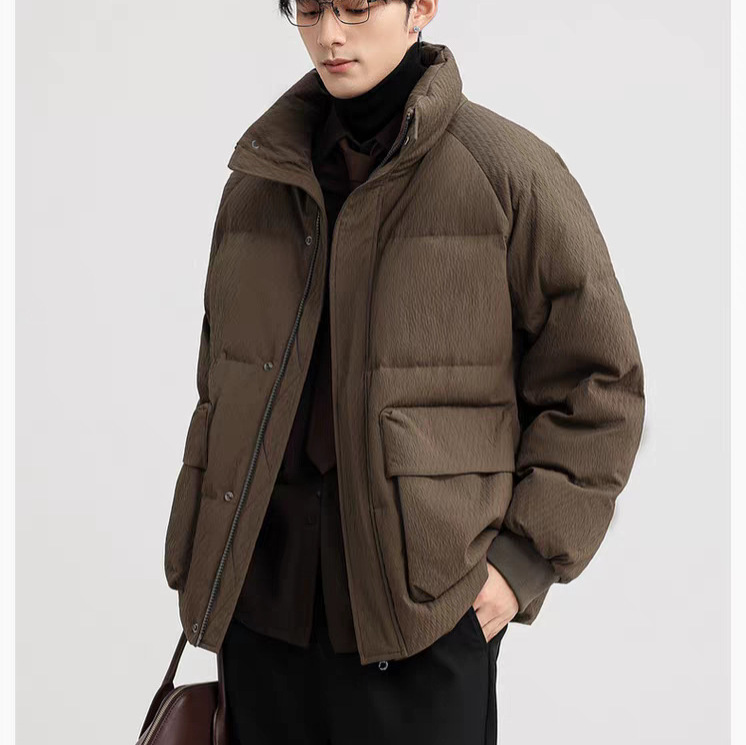 序意绒装 复古90白鸭绒立领短款面包羽绒服 肌理感防风加厚外套男