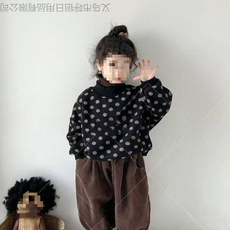 韩国童装2025秋季新款男女童可爱圆点加绒加厚圆领卫衣加绒裤子套
