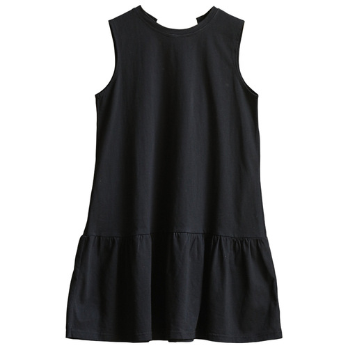 Ladies and Girls' Summer 2024 New Japanese Style Loose Short Sleeve Black Knit Children's Dress Cool Cross-border