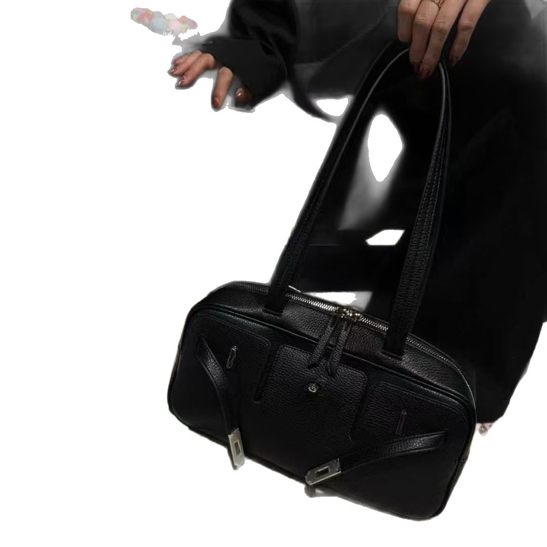 Genuine Leather Boston Bowling Bag For Women - Luxury Vintage Commuter Underarm Bag, Large Capacity Tote - Thumbnail 5