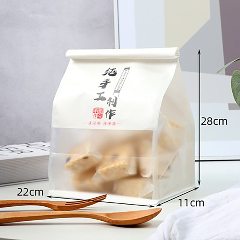 Bolsas de tostadas, bordes de alambre de hierro, sellado, pan rebanado, leche, dátiles, crispado de nieve, horneado transparente, punto oeste