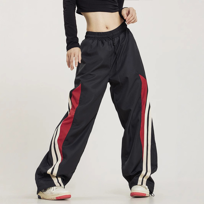 Cross-border American-style Harajuku Retro Street Pants Staggy Waist Stitching Jogging Pants High Waist Loose Wide-leg Pants