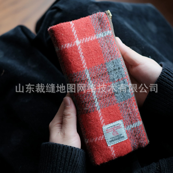 Double zipper pencil case Harris tweed multifunctional pencil case stationery bag wallet storage bag