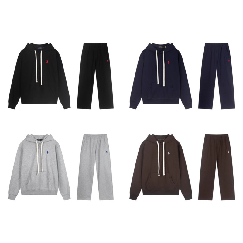Cross-Border Rl Laff Pony Logo Hooded Sweatshirt Pure Cotton Heavyweight Pullover Embroidered Sweatshirt Set for Autumn and Winter Couples