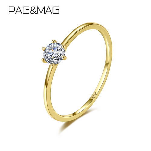 PAG&MAG simple ring Korean style S925 silver ring gold ring set with six-claw zircon wedding ring engagement props