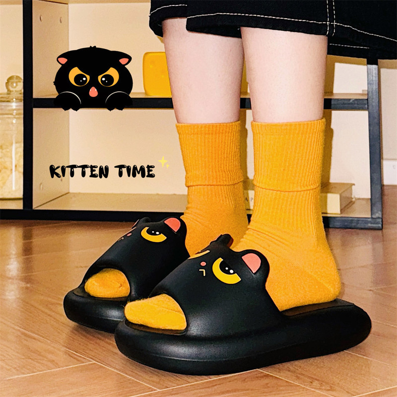 細くて怒っている黒い猫のスリッパ夏のカップルのかわいい趣味の家EVA柔らかい底の風呂は男女を引きずっている|undefined