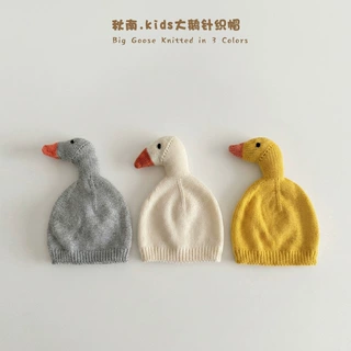 秋南 儿童帽子冬季新款ins可爱大鹅套头帽男童女童针织宝宝毛线帽