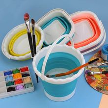 批发多功能折叠水桶水彩水粉颜料美术画画洗笔桶便携硅胶调色桶