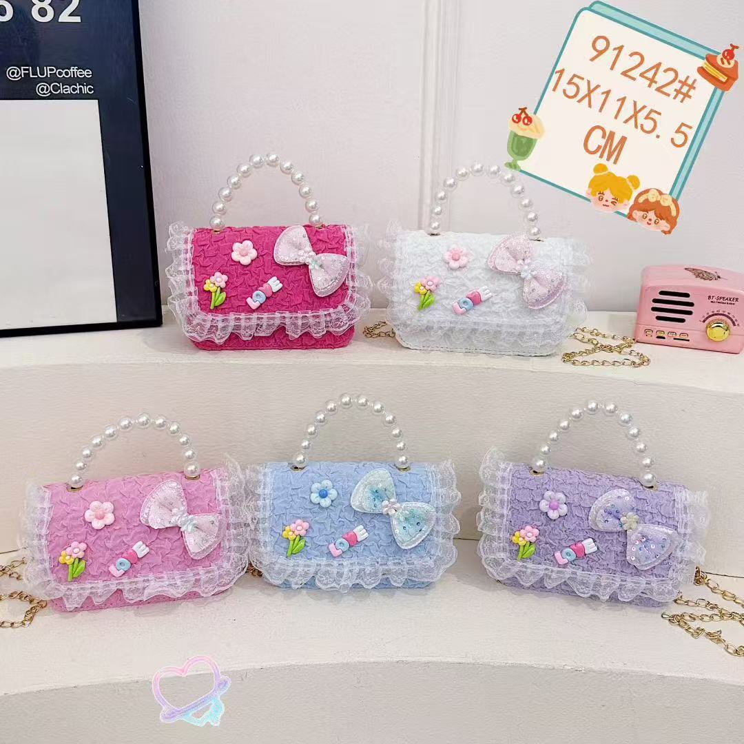 Nuevo encaje perla arco bolso cuadrado bolso de estilo extranjero versátil pequeño viento fragante bolso de chicas bolso de moda bolso de niños