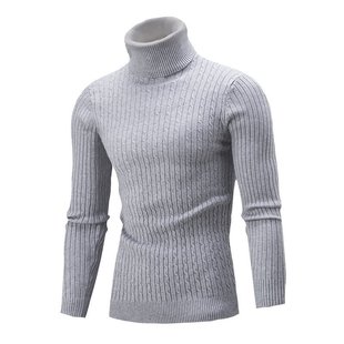 Foreign Trade Men's Knitwear Autumn and Winter New European and American High-Neck Color Twist Bottoming Shirt Aliexpress Sweater Men