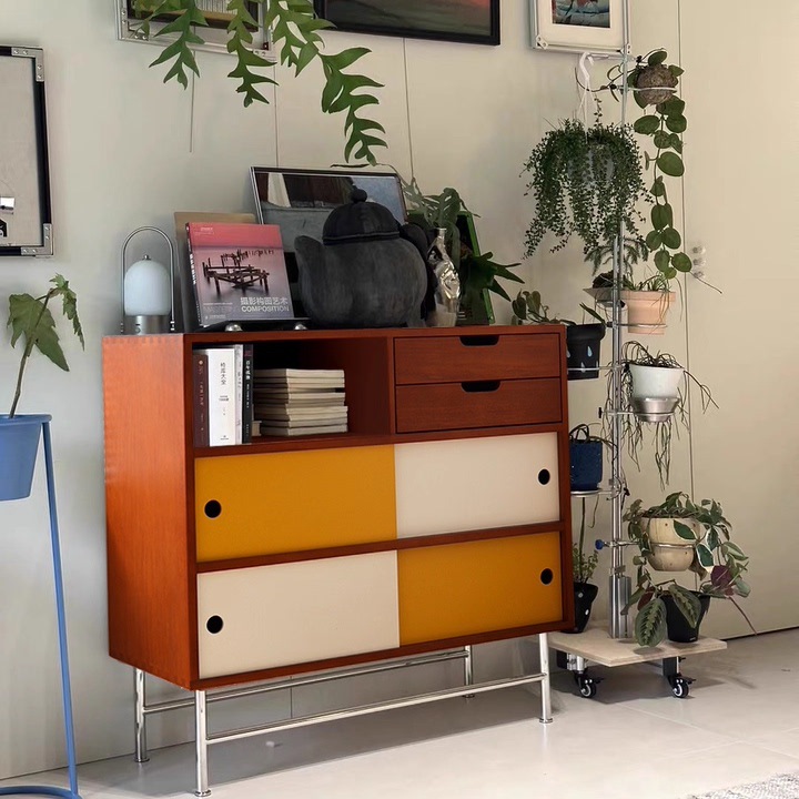 Boxwood Medieval Bauhaus Contrasting Color Sideboard Color Matching Sliding Door Storage Cabinet Bookcase Dining Room Living Room Storage Cabinet