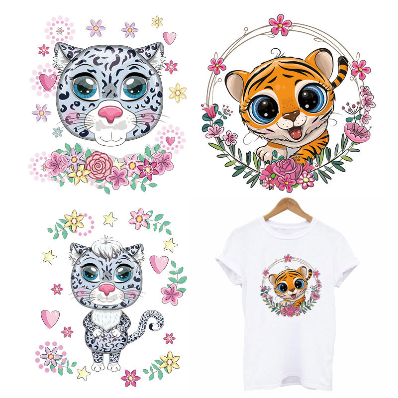 卡通老虎衣服烫画 热转移印花图案熨烫贴 高弹耐水洗胶印烫画批发