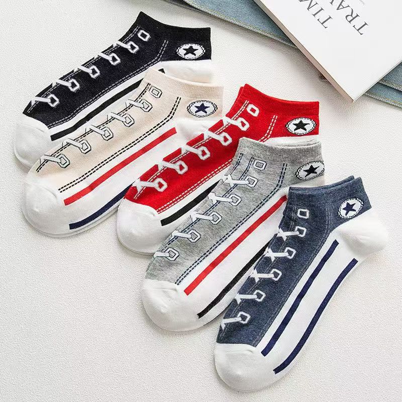 Spring and Summer Fashionable Breathable Shoelace Ankle Socks, Low-Cut Short-Tube Personalized Sneakers, Trendy Sports Shoe Socks