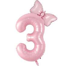 跨境新款粉色蝴蝶结气球周岁派对装饰40寸儿童生日快乐数字气球