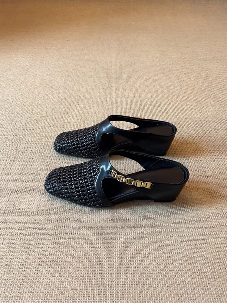 Versión de piel de oveja con aumento interior de 7cm tejido hueca puntera media pantuflas penetrantes exteriores a juego de aire falda sandalias de plataforma mujer